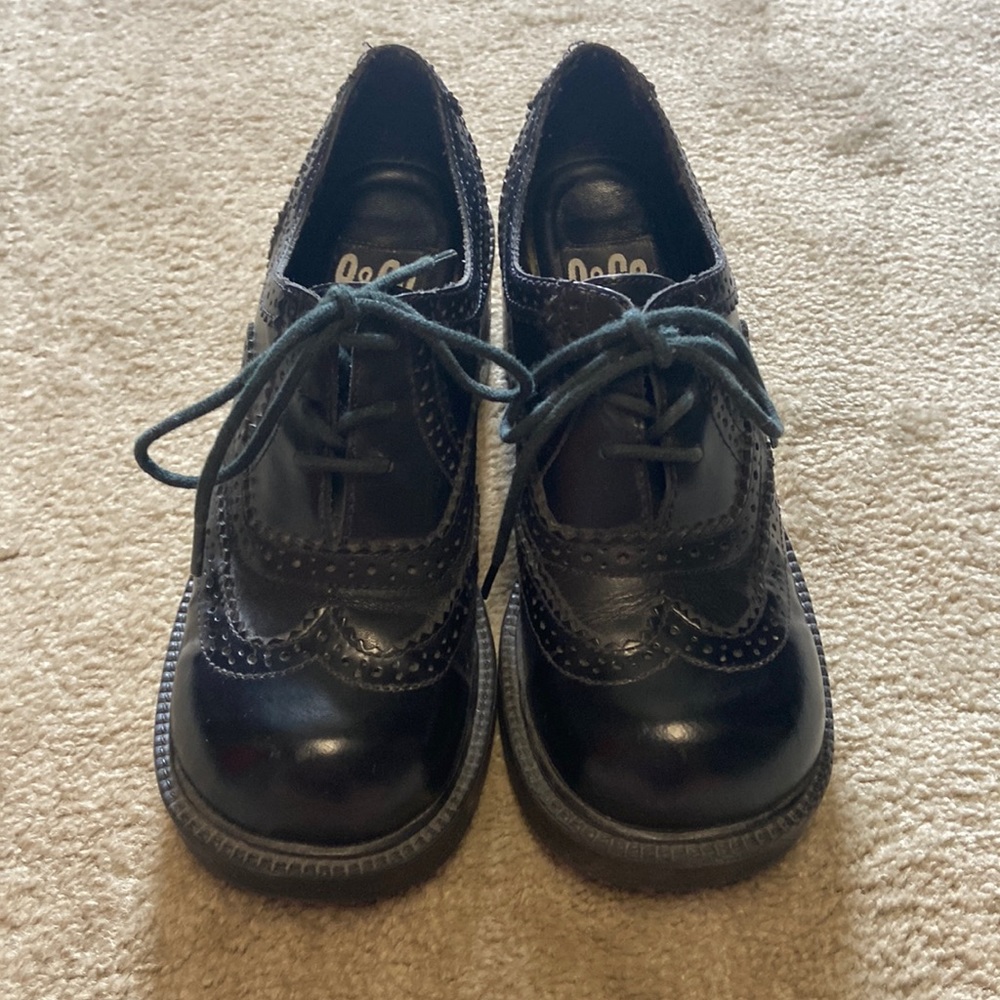 9 & Co black leather chunky heel vintage shoe size 5.5